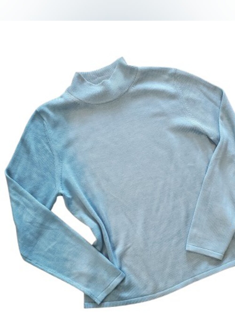 100% Silk light blue knit mock neck sweater